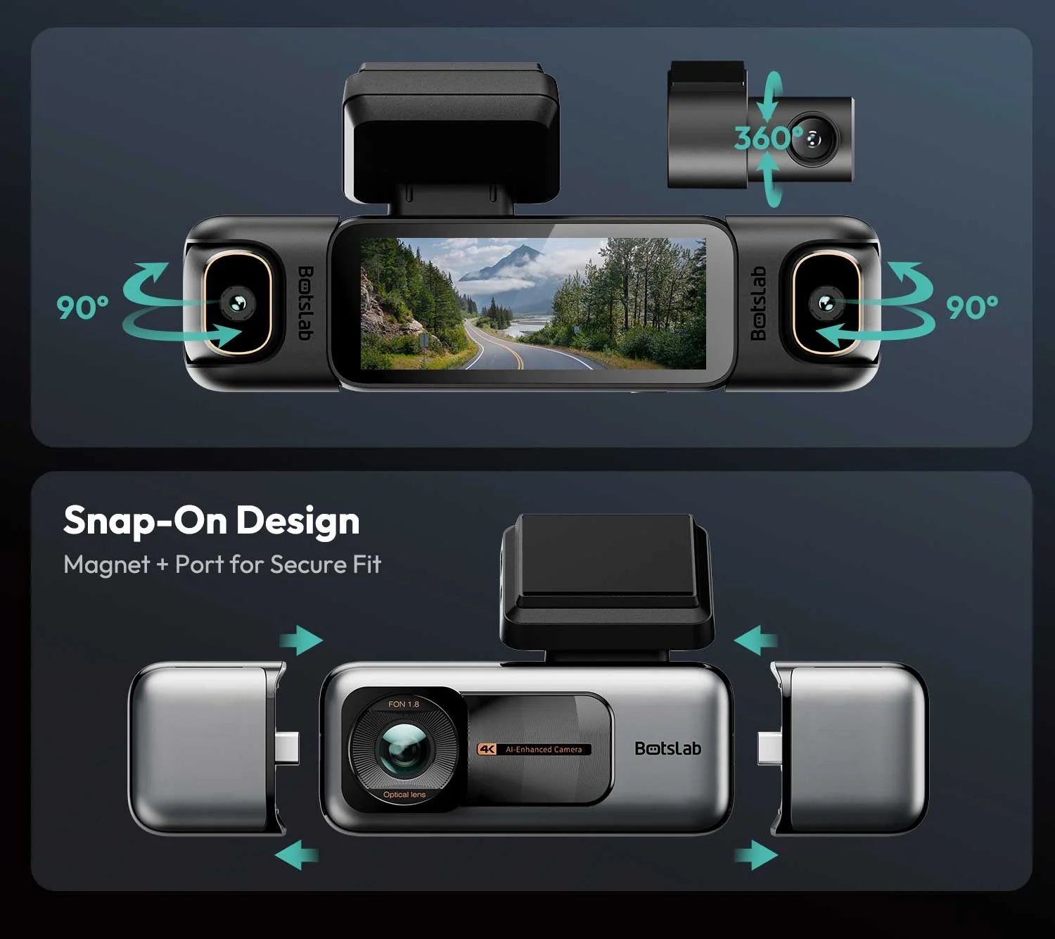 4er-Produktpaket Botslab G980H Dash Cam 4 Kanäle 3K – Nachtsicht, GPS, WLAN, 24/7-Überwachung, Parküberwachung, Front-/Heck-/Seitenkameras