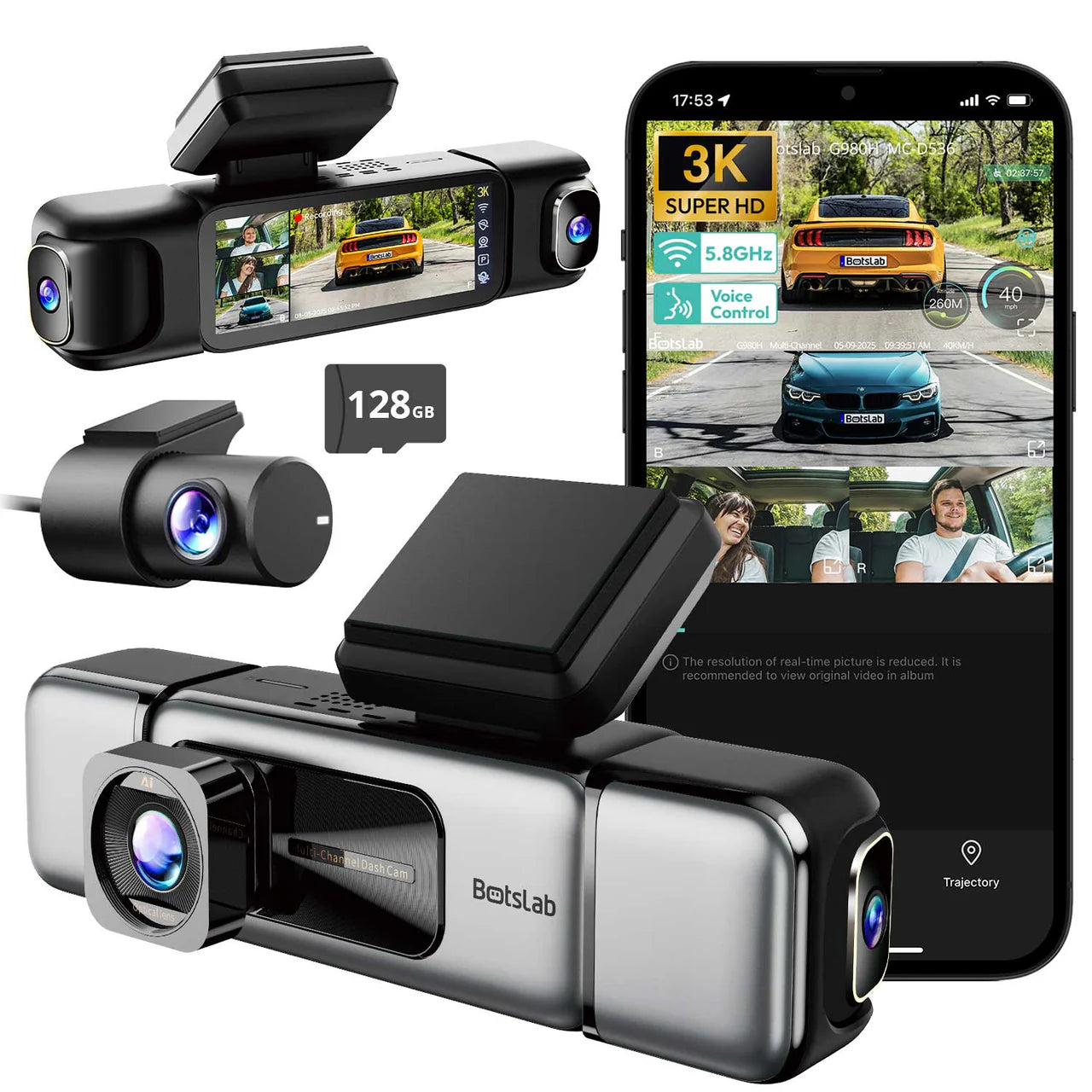 4er-Produktpaket Botslab G980H Dash Cam 4 Kanäle 3K – Nachtsicht, GPS, WLAN, 24/7-Überwachung, Parküberwachung, Front-/Heck-/Seitenkameras